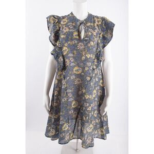 Chufy Womens Mona Embroidered Mini Dress XS Navy Blue Floral Short Sleeve NWT